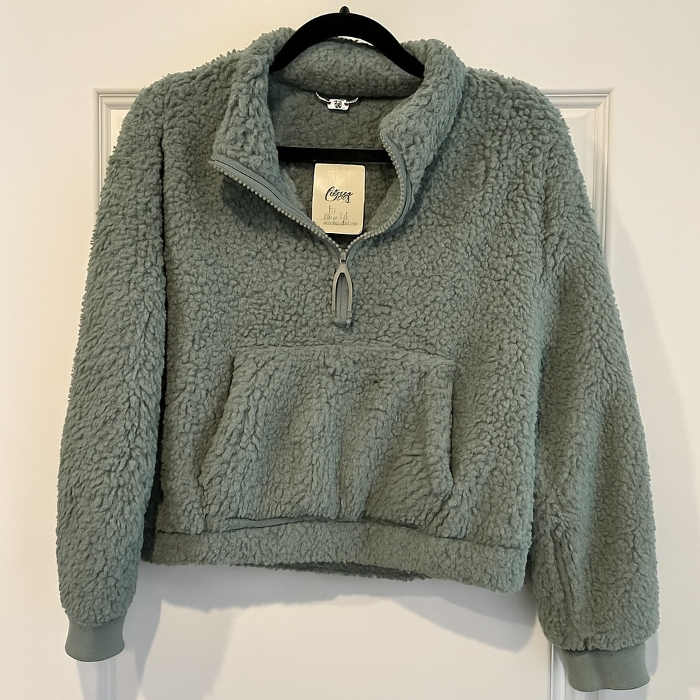 Hippie Rose Sherpa Quarter-Zip Jacket - NWT